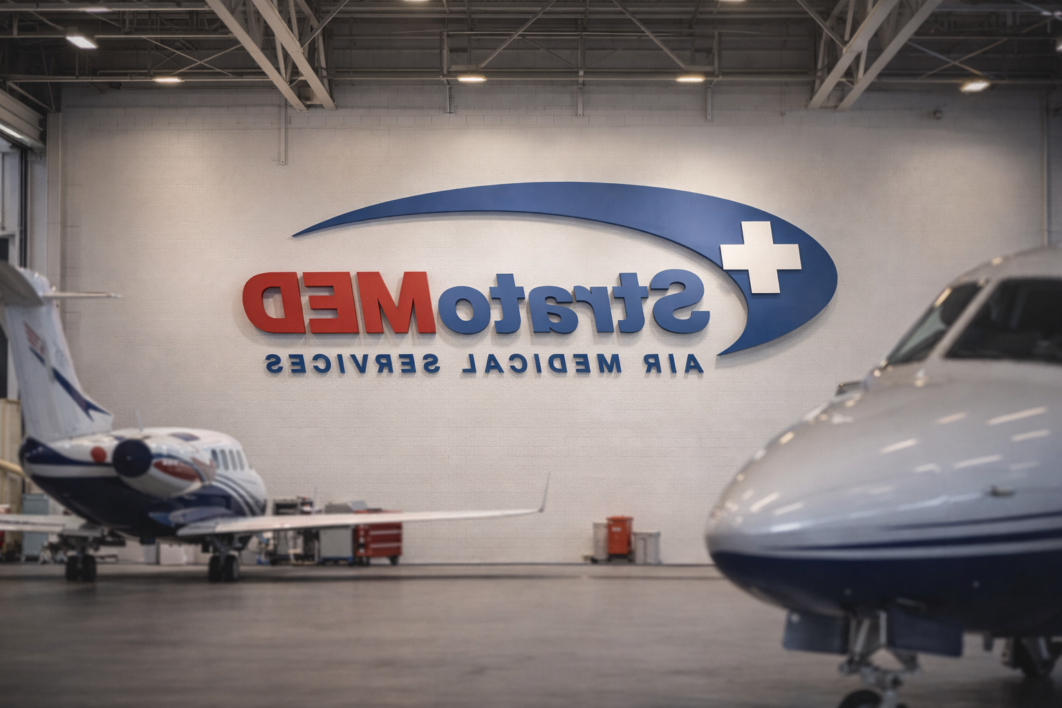 StratoMED hangar and aircraft